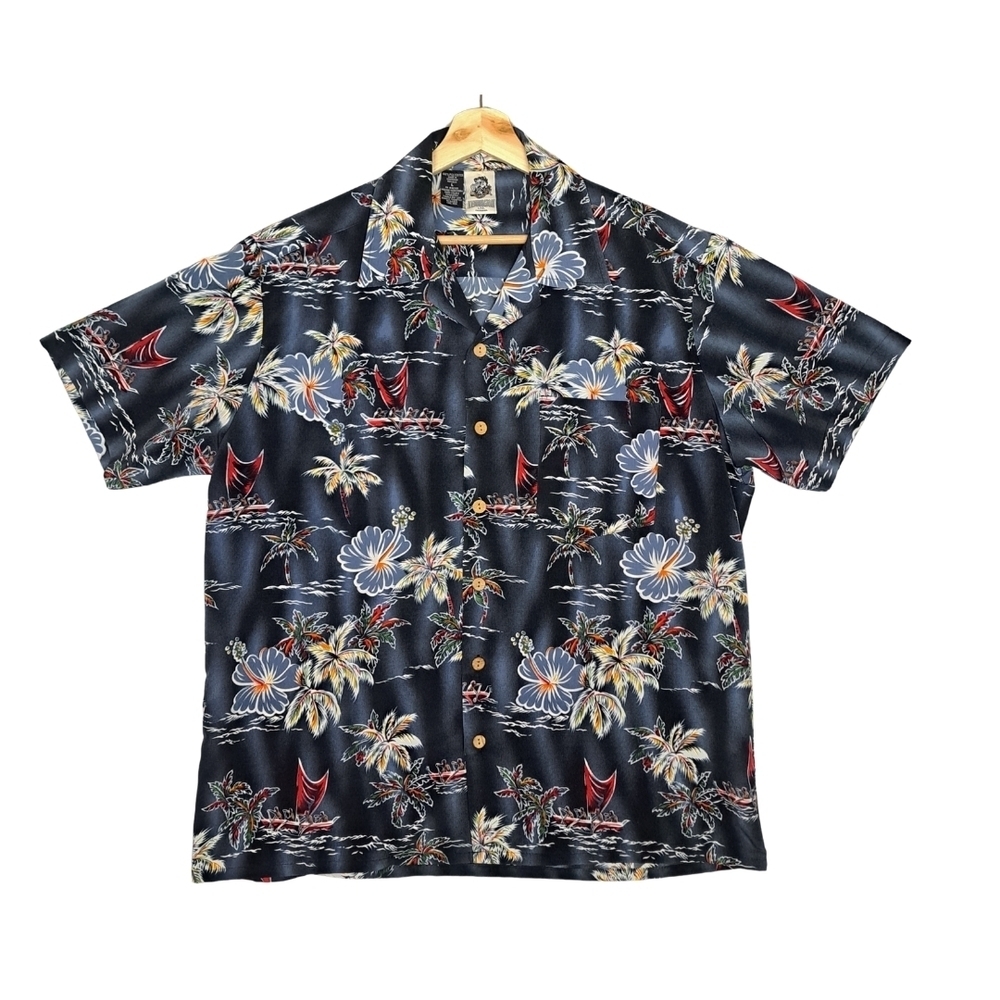 Kennington Men's L Hawaiian Tropical Print Short Sleeve Button Up Shirt